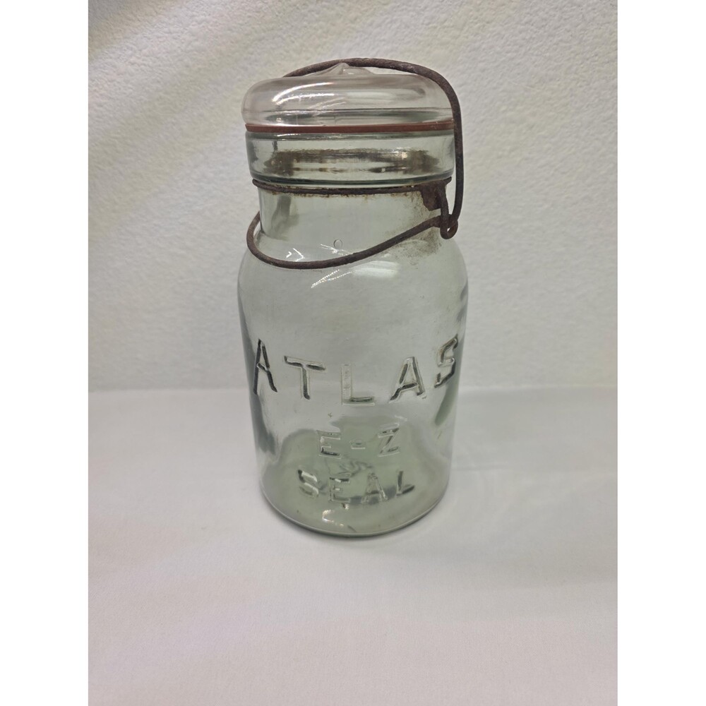 Vintage Collectible E - Z Seal Tight Atlas Jar with Blue Glass Lid